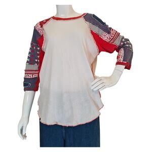 Free People We The Free Patchwork Raglan Tee Red Blue Size M